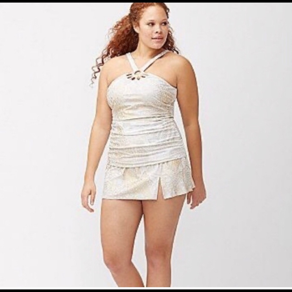 Gold & White Cacique Takini Swim Suit